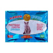 Корм БАРОН мясо-рыбные консервы для кошек, синяя