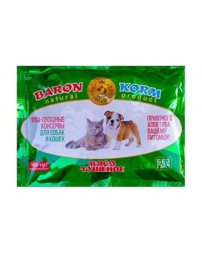 Корм БАРОН мясо-овощные консервы для кошек и собак, зеленая