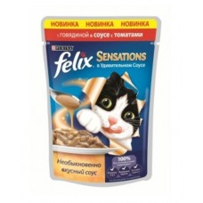 Felix Sensations влажный корм для взрослых кошек всех пород, с говядиной в соусе с томатами