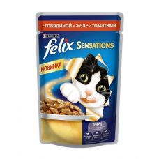 Felix Sensations влажный корм для взрослых кошек всех пород, c говядиной в желе с томатами