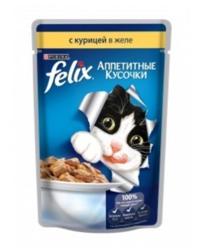 Felix влажный корм для взрослых кошек всех пород, с курицей в желе, 85 гр. х 5 шт. \ уп. 26 шт.