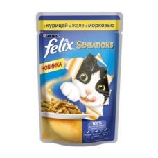Felix Sensations влажный корм для взрослых кошек всех пород, с курицей в желе с морковью