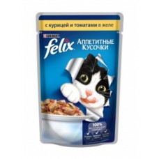 Felix влажный корм для взрослых кошек всех пород, с курицей и томатами в желе, 5 шт.