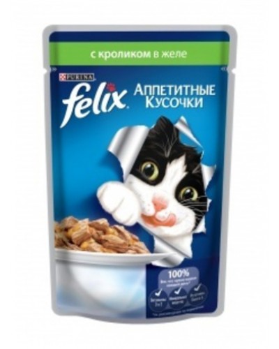 Felix влажный корм для взрослых кошек всех пород, с кроликом в желе