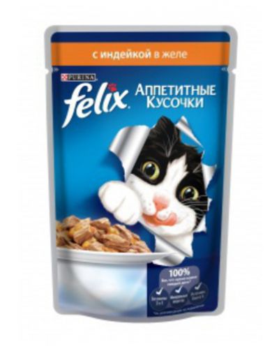 Felix влажный корм для взрослых кошек всех пород, с индейкой в желе