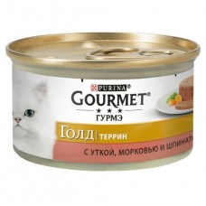 Gourmet консервы для взрослых кошек всех пород, кусочки в паштете с уткой, морковью и шпинатом