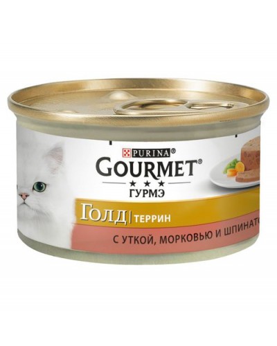 Gourmet консервы для взрослых кошек всех пород, кусочки в паштете с уткой, морковью и шпинатом