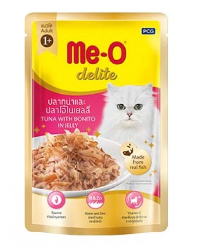Me-O Delite D2 Tuna with Bonito in jelly пауч-лакомство для взрослых кошек всех пород с кусочками тунца и атлантической пеламиды в желе, 70 гр.