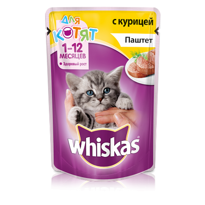 Купить Whiskas для котят паштет с курицей с доставкой по Кыргызстану в  интернет зоомагазине animal.kg