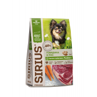 Sirius сухой корм премиум класса для взрослых собак малых пород, с говядиной и рисом, упаковка 10 кг.