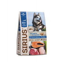 Sirius сухой корм премиум класса для взрослых собак с высокими энергетическими потребностями, 3 мяса с овощами, упаковка 20 кг.
