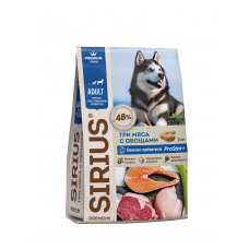 Sirius сухой корм премиум класса для взрослых собак с высокими энергетическими потребностями, 3 мяса с овощами 