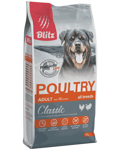 Blitz Classic Poultry Adult Dog All Breeds, сухой корм для всех пород, с домашней птицей