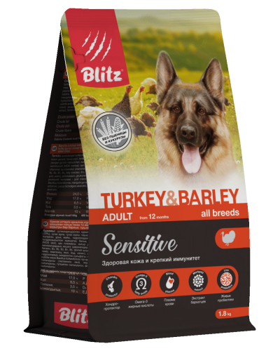 BLitz Turkey & Barley Adult Dog All Breeds, сухой корм для собак всех пород, с индейкой и ячменем