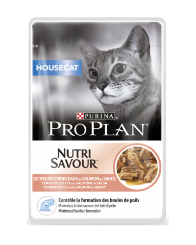 Pro Plan Nutrisavour Housecat для взрослых кошек живущих дома, с лососем в соусе