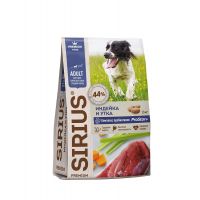 Sirius сухой корм премиум-класса для взрослых собак средних пород с индейкой и уткой с овощами